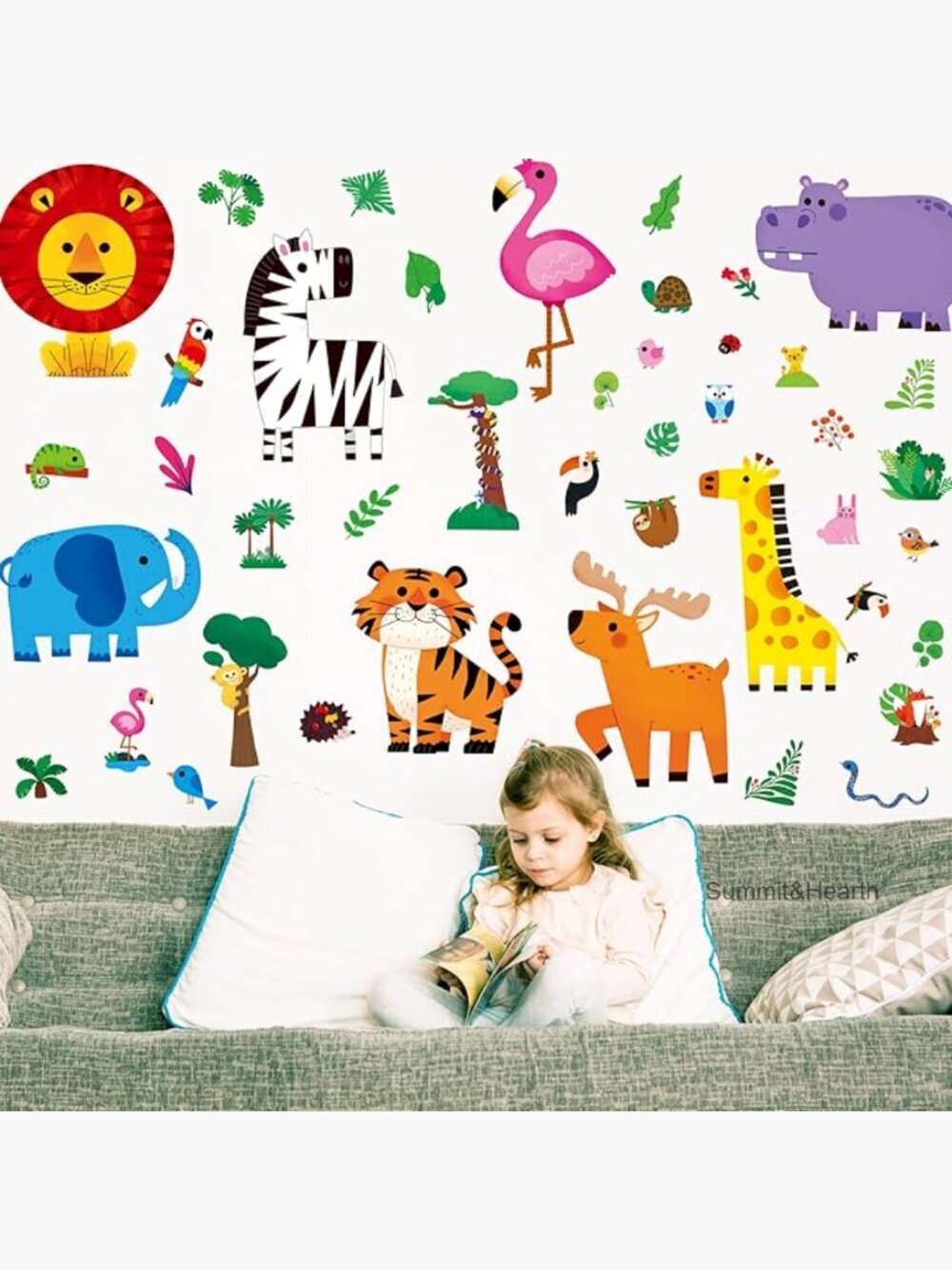 113 PC Safari Animal Wall Decals, Self-Adhesive Vinyl Stickers Nursery Decor